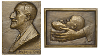 FRANCE, Edmond Lesné, 1937, a bronze plaque by Zannic Armel-Beaufils, bust left, rev. hand of Lesné supporting the...