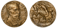 FRANCE, Théodore Géricault, 1966, a bronze medal by C. Auffret, bust right, rev. young man tied naked to a wild...