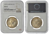 Victoria (1837-1901), Florin, 1879, initials under bust (ESC 2892; S 3897). Attractive golden hue with subdued...