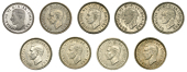 George VI (1936-1952), Threepences (9), 1937-1944, including restrike proof 1945 (S 4085). Generally extremely fine,...