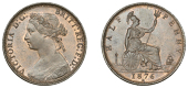 Victoria (1837-1901), Halfpenny, 1876h (F 325; BMC 1813; S 3957). Toned, good extremely fine	 £90-£120