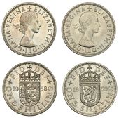 Elizabeth II (1952-2022), Sterling issues, Shillings (2), 1958 English rev., 1959 Scottish rev. (S 4147, 4148)....
