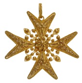 A 19th century gold Maltese cross pendant, of filigree design, indistinct assay mark, length 5.5cm.	 £400-£600
