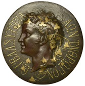 FRANCE, Faun, or Bacchanale, 1869, a uniface cast bronze maquette with gilt highlights by F.A. Heller, male bust...