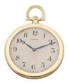 Cartier. A slim gold open-faced keyless watch with enamel crest of Sir Russell Wilkinson K.C.V.O., circa...