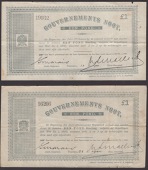 Gouvernements Noots, £1 (2), Pretoria, 28 May 1900, serial numbers 16266 and 19032, upward pointing spikes in...