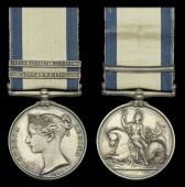 The Naval General Service medal awarded to Gunner James James, Royal Navy, for his services at Lord Bridport’s...