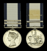 The unique 2-clasp frigate action Naval General Service medal awarded to Admiral Manley Hall Dixon, Royal Navy,...