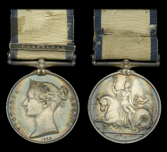 The Naval General Service medal awarded to Edward Morgan for his services as an Able Seaman on board the Ajax at the...