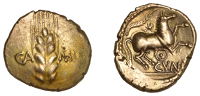 British Iron Age, CATUVELLAUNI, Cunobelin (8-41 AD), gold Stater, Wild B [Ring type], ear of barley dividing ca-mv,...