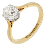 A diamond ring, set with an old-cut diamond, stamped ‘18CT & PLAT’, diamond weight approximately 1.00 carat,...
