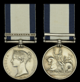 The Naval General Service medal awarded to George Hatton for his services as a Private Royal Marines on board the...