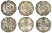 George II, Sixpences (3), 1743 roses, 1746 lima, 1757 (S 3709, 3710A, 3711) [3]. Last good very fine and toned,...