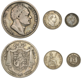William IV, Halfcrown, 1836, Britannia Groat, 1836, Threehalfpence, 1834 (S 3834, 3837, 3839) [3]. First fair,...
