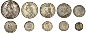Victoria, Double-Florin, 1887, Arabic numeral; Halfcrown, 1887 Jubilee; Florins (2), 1887 Jubilee, 1894; Shillings...