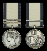 The Naval General Service medal awarded to Samuel Green for his services as a Private Royal Marines on board the...