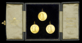 A rare Centenary of Trafalgar commemorative set of 3 miniature medals representing Nelson’s gold medal actions of...