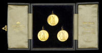A rare Centenary of Trafalgar commemorative set of 3 miniature medals representing Nelson’s gold medal actions of...