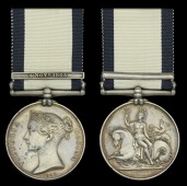 The Naval General Service medal awarded to Francis Prior for his services as Master of the Aeolus at Strachan’s...