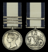 The 3-clasp Naval General Service medal awarded to John D. Lambeth for his services as Landsman on board the Namur...