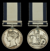 The Naval General Service medal awarded to William Aaron for his services as a Landsman in the boats of the...