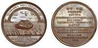 Russia, Peace of Nystadt, 1721, a bronze Medal, unsigned, Noah’s Ark at sea, dove flying left above with an olive...