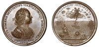 Russia, Death of Peter I, 1725, a bronze Medal by S. Yudin, laureate and armoured bust right, date of birth below,...
