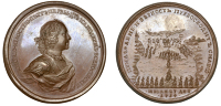Russia, Naval Victory at Gangut, 1714, a bronze Medal by M. Kuchkin, laureate, draped and armoured bust right, rev....