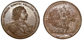 Russia, Capture of Three Swedish Frigates, 1719, a bronze Medal by O. Kalashnikov, laureate, draped and armoured...