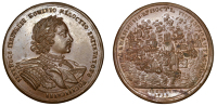 Russia, Capture of Three Swedish Frigates, 1719, a bronze Medal by O. Kalashnikov, laureate, draped and armoured...