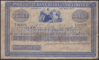 Provincial Bank of Ireland Ltd, £3, 3 May 1905, serial number 10069, manuscript signature at low right, multiple...