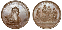 Russia, Coronation of Anna Ioanovna, 1730, a bronze Medal by S. Yudin, crown and mantled bust right, rev. Anna...