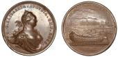 Russia, Opening of the Naval Dockyard in Kronstadt, 1752, a bronze Medal by T. Ivanov, crowned and draped bust...