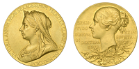 Victoria, Diamond Jubilee, 1897, a large gold medal by G.W. de Saulles, veiled bust left, rev. young head left,...