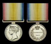 The rare Scinde campaign medal for the battle of Hyderabad awarded to Acting Master B. Higgins, Indian Marine,...