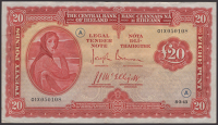 Central Bank of Ireland, £20, 8 March 1943, serial number 01X 050108, war code A, Brennan and McElligott...