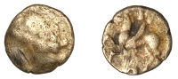 Continental Iron Age, CELTIC GAUL, Uncertain tribe, Quarter-Stater, late 2nd-early 1st century BC, traces of head,...