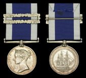 The extremely rare Naval Long Service medal awarded for Gallantry in the Crimea to Private John McElroy, Royal...