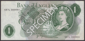 Bank of England, John B. Page, £1, 1970, serial number S87L 000001, corner bend at low right, otherwise a fresh and...