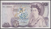 Bank of England, John S. Fforde, £20, 9 July 1970, serial number A01 000014, corner bend, otherwise uncirculated...