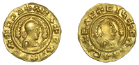Axumite Coinage, Ebana (c. 460-480), gold unit, +cax+aca+cac+cin draped bust right wearing tall crown, holding whip,...