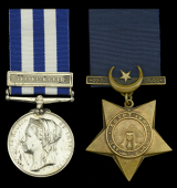 Pair: Private R. Beveridge, Highland Light Infantry

Egypt and Sudan 1882-89, dated reverse, 1 clasp, Tel-El-Kebir...
