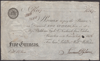 (Bourton on the Water Bank), for Saml Palmer & Willm Wilkins, 5 Guineas, 2 June 1806, serial number K869, Palmer...
