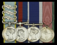 The rare Crimea and New Zealand campaign group of four awarded to Private James Lukes (alias Lucas), Royal...