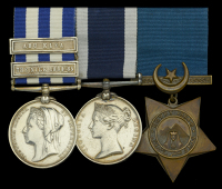 The rare Abu Klea group of three awarded to George Holden Woodman, Engine Room Artificer in the Safieh during her...