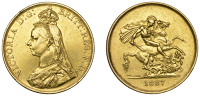 Victoria (1837-1901), Five Pounds, 1887 (Hill F30; S 3864). Fine	 £1,800-£2,200