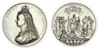 Victoria, Golden Jubilee, 1887, a silver medal by L.C. Wyon after Sir J.E. Boehm and Sir F. Leighton, crowned bust...