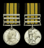The unique 3-clasp Africa General Service medal awarded to J. D. Fernandez, a Domestic and later Officer’s Steward...