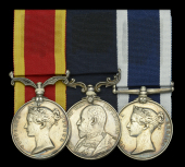The scarce Edward VII Royal Marines M.S.M. group of three awarded to First Sergeant Instructor of Musketry Charles...