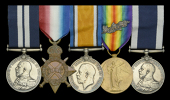 The rare Great War D.S.M. group of five awarded to Stoker Petty Officer A. Britton, Royal Navy, who was decorated...